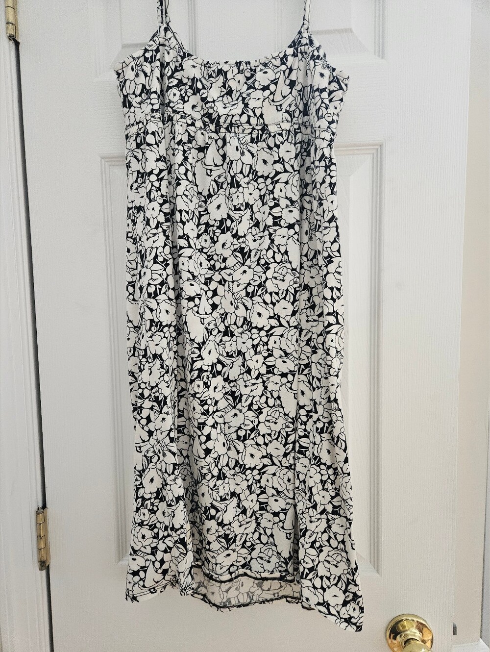 Ann Taylor Loft Black & White Floral With Ruffel At Top Slip Dress T- Straps-Med - Picture 3 of 7